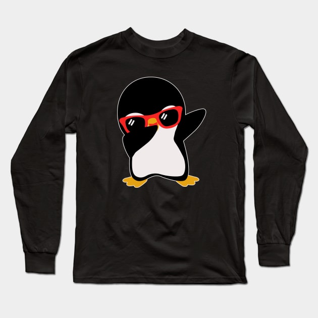 Funny Cool Dabbing Penguin Boy Long Sleeve T-Shirt by Illustradise